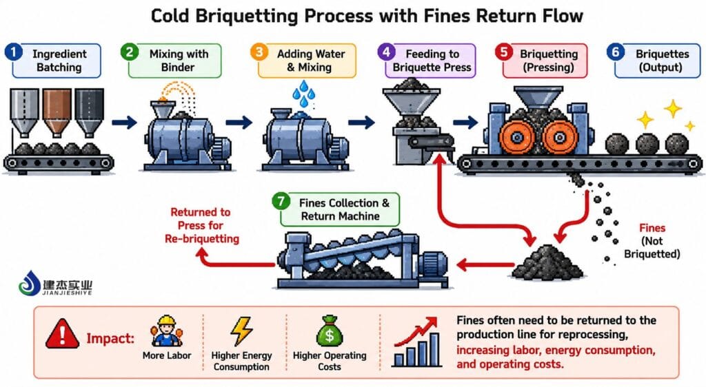 return fines in cold briquetting